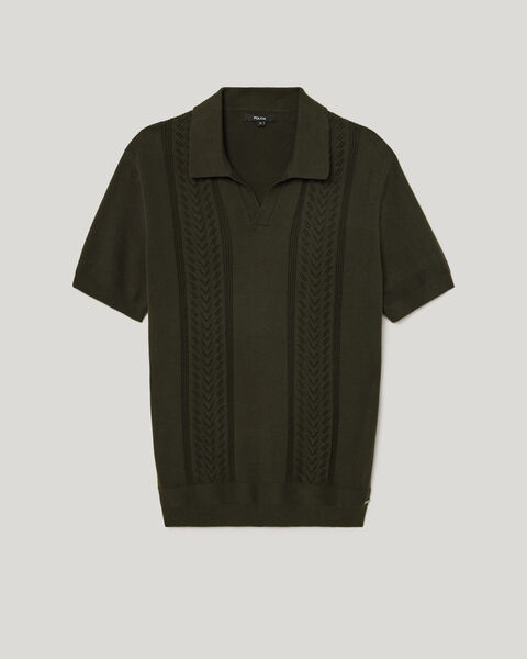 Pointelle Panelled Trophy Neck Knit, Khaki, hi-res
